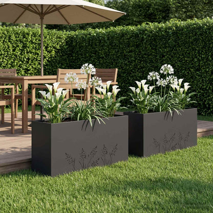 Plantenbak 2 st Zwart 100 x 30 x 49 cm Koudgewalst staal