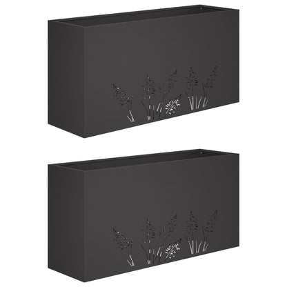 Plantenbak 2 st Zwart 100 x 30 x 49 cm Koudgewalst staal