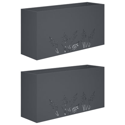 Plantenbak 2 st Antraciet 100 x 30 x 49 cm Koudgewalst staal