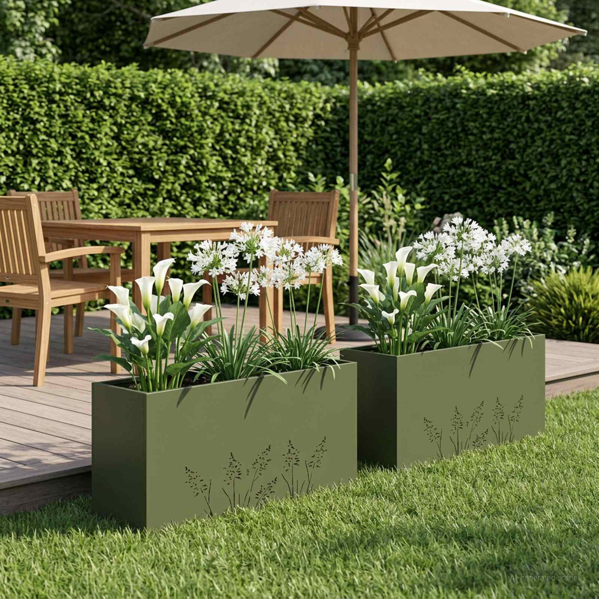 Plantenbak 2 st Olijfgroen 100 x 30 x 49 cm Koudgewalst staal