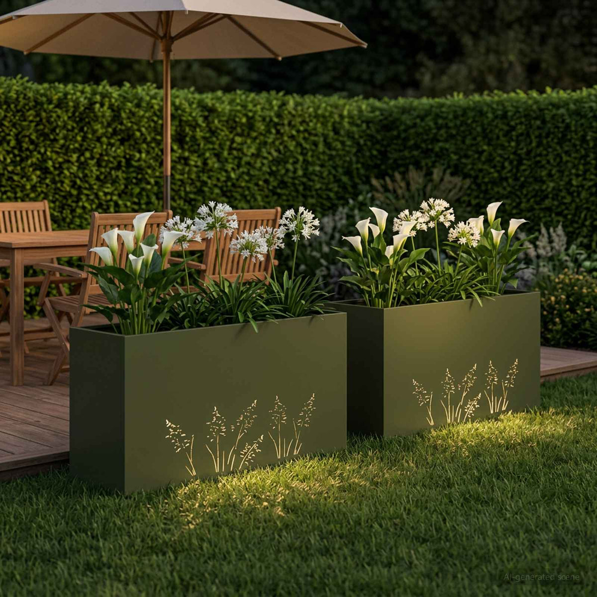 Plantenbak 2 st Olijfgroen 100 x 30 x 49 cm Koudgewalst staal
