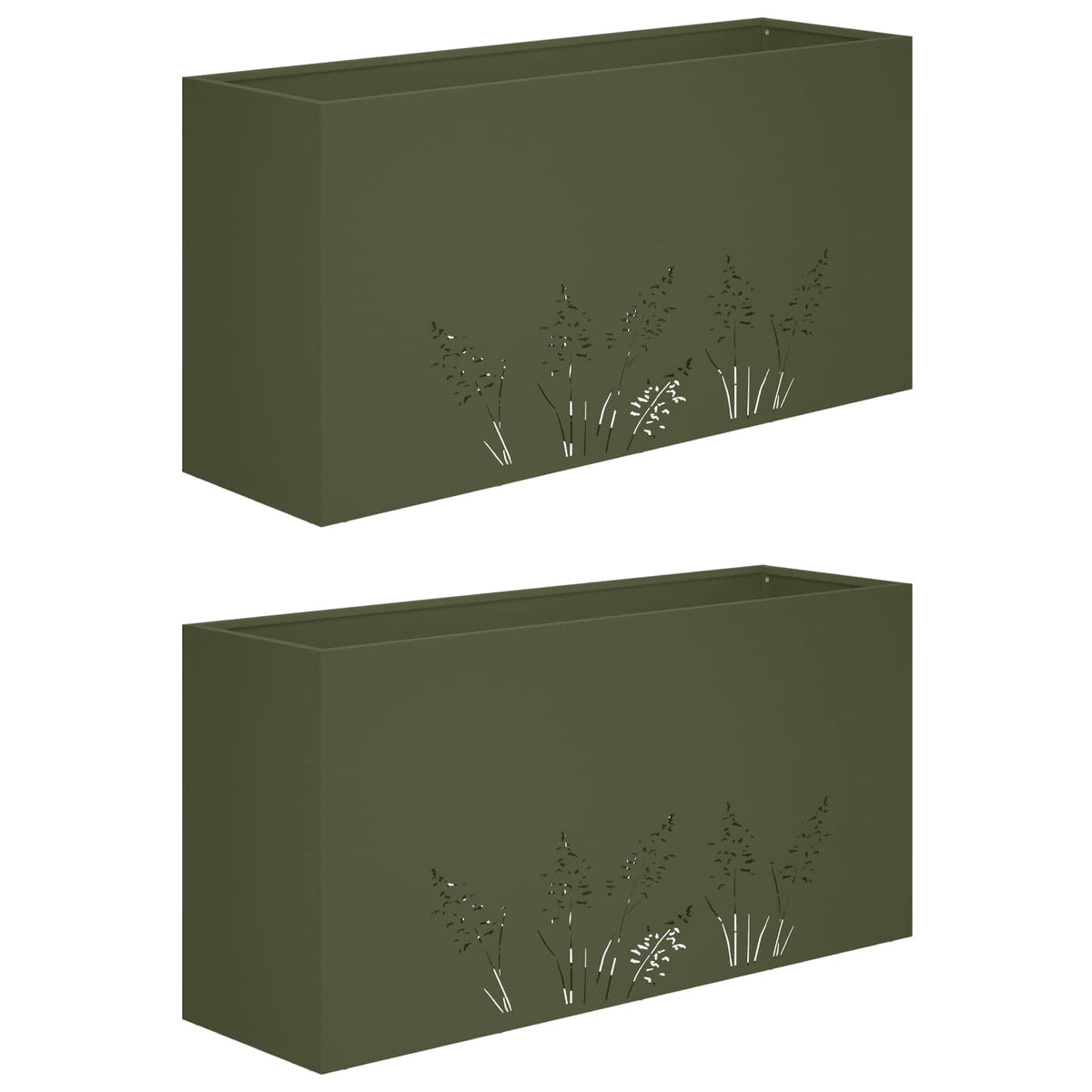 Plantenbak 2 st Olijfgroen 100 x 30 x 49 cm Koudgewalst staal