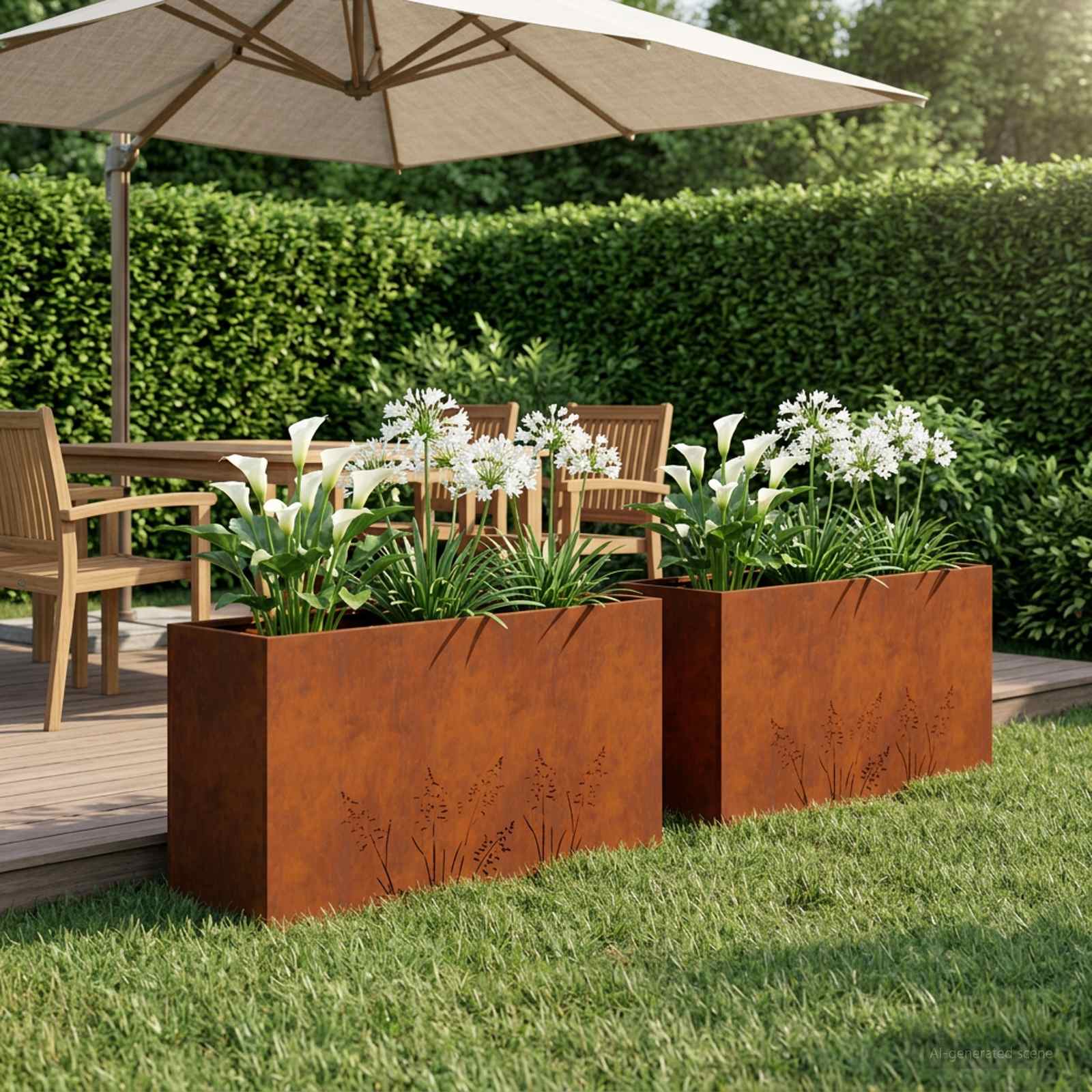 Plantenbak 2 st Roestkleurig 100 x 30 x 49 cm weervast staal