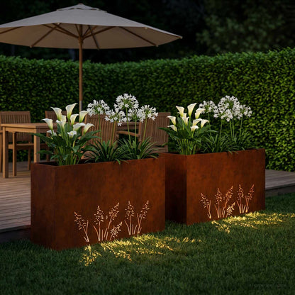 Plantenbak 2 st Roestkleurig 100 x 30 x 49 cm weervast staal