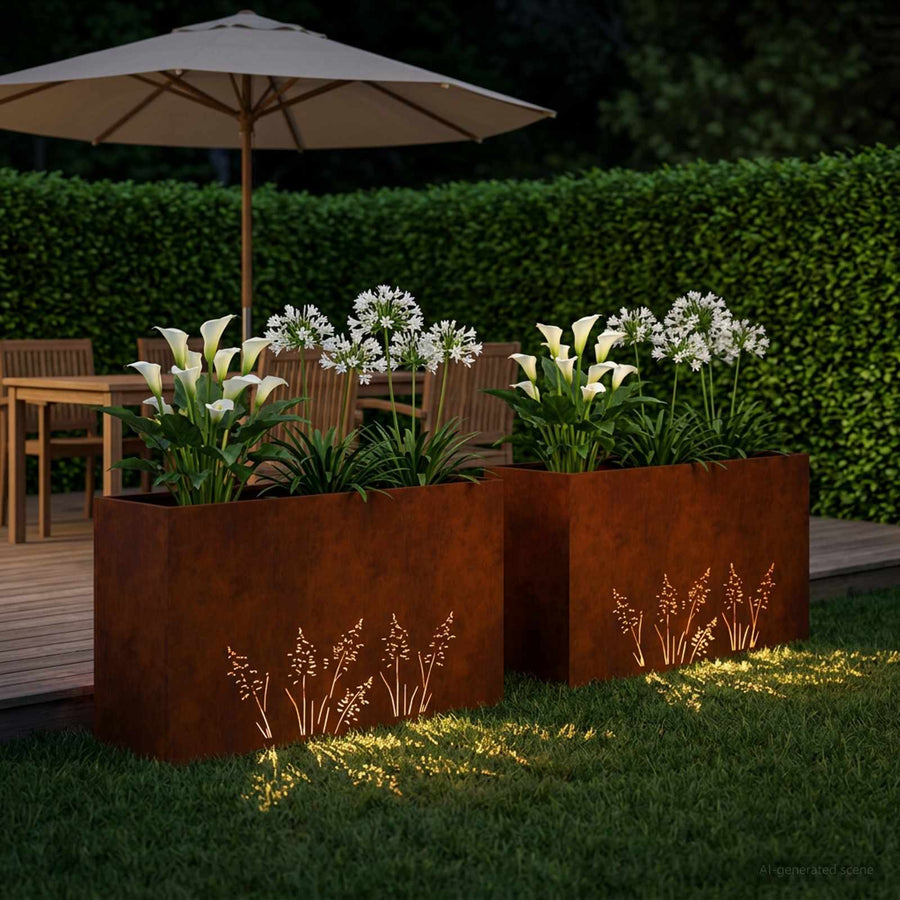 Plantenbak 2 st Roestkleurig 100 x 30 x 49 cm weervast staal