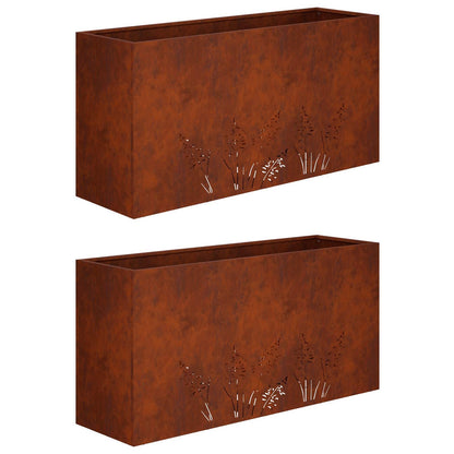 Plantenbak 2 st Roestkleurig 100 x 30 x 49 cm weervast staal