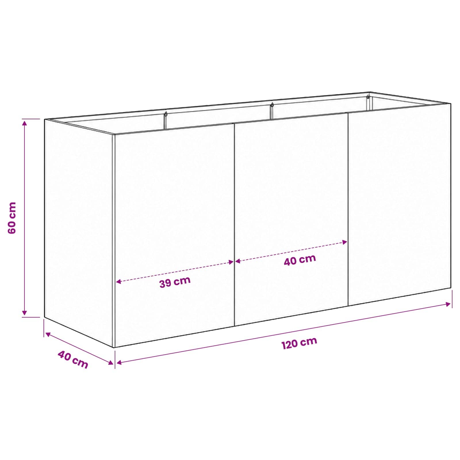Plantenbak Zwart 120 x 40 x 60 cm Koudgewalst staal