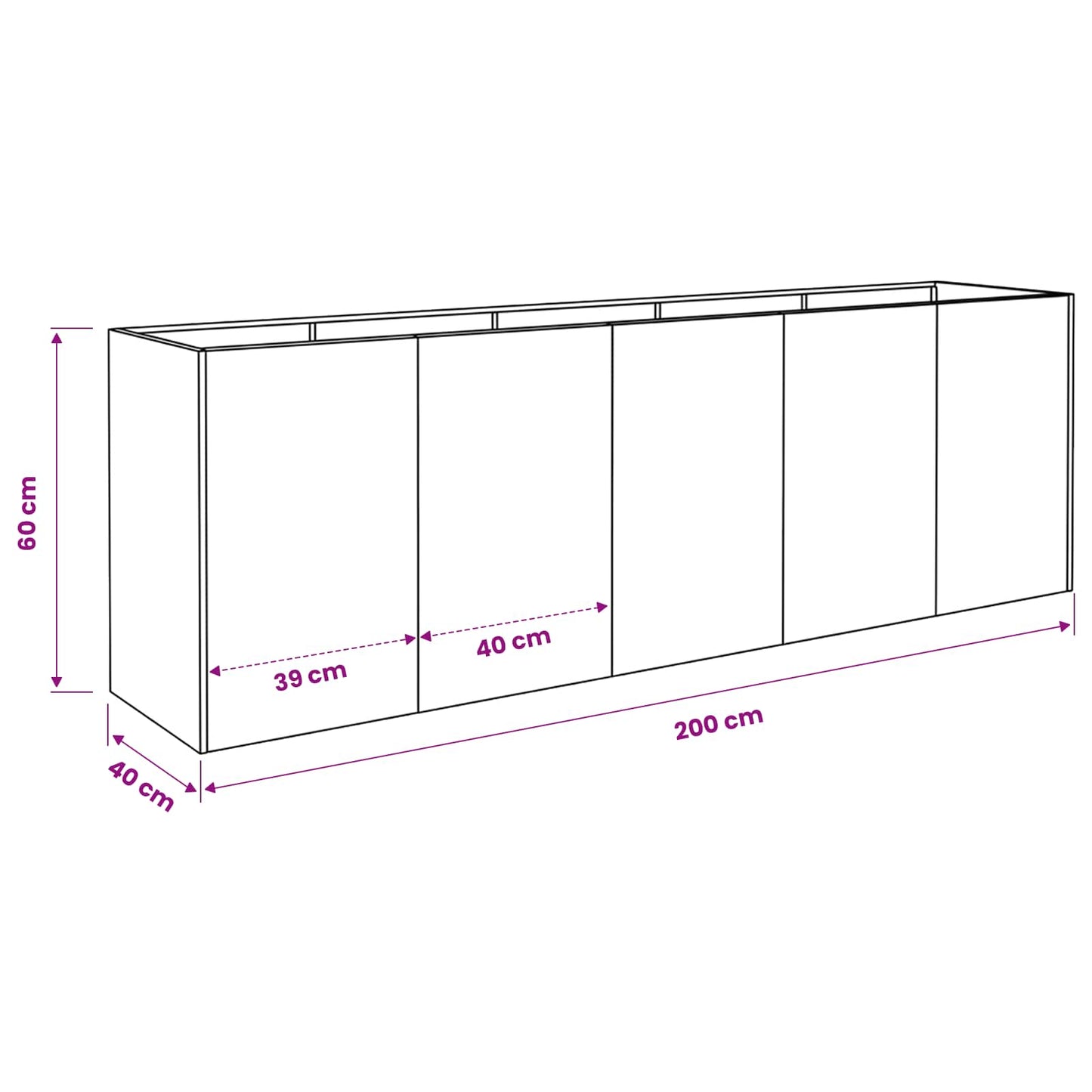 Plantenbak zilver 200 x 40 x 60 cm Roestvrij staal