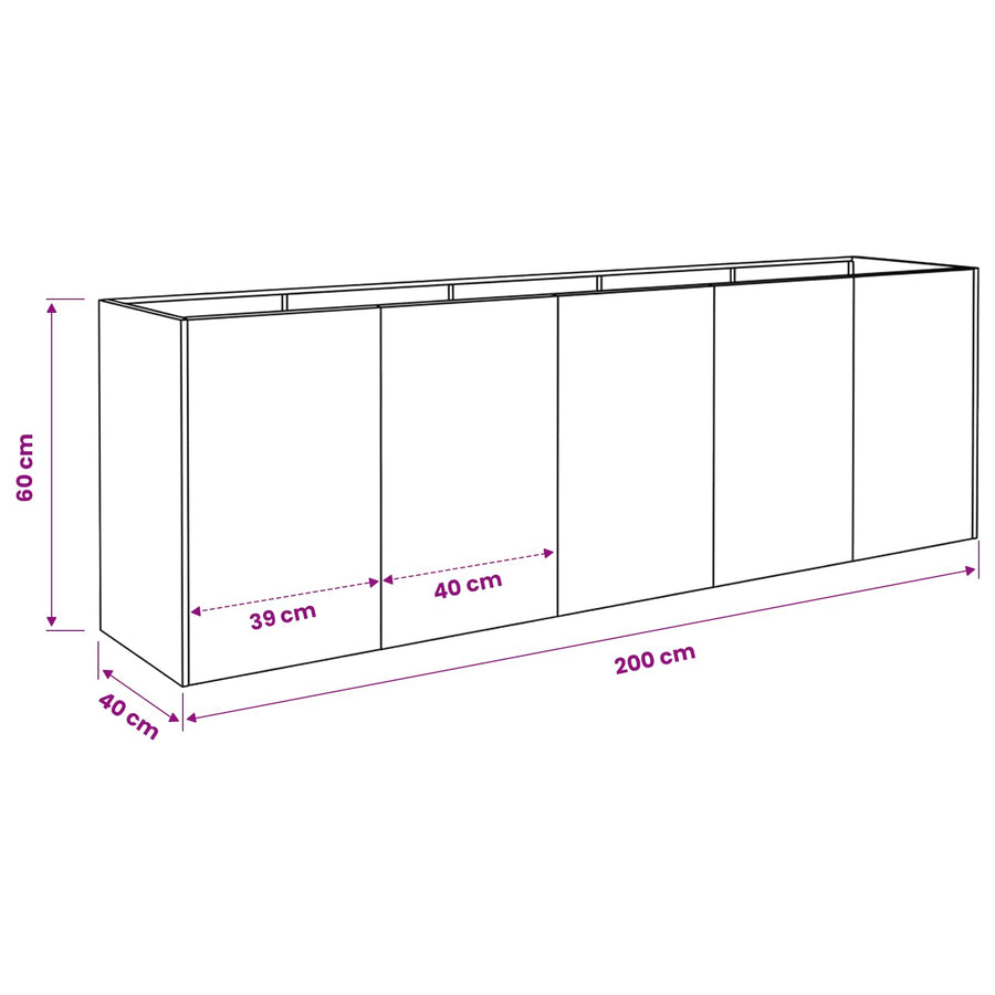 Plantenbak zilver 200 x 40 x 60 cm Roestvrij staal