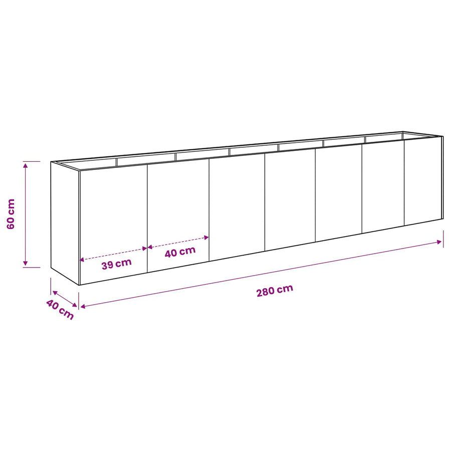 Plantenbak zilver 280 x 40 x 60 cm Roestvrij staal