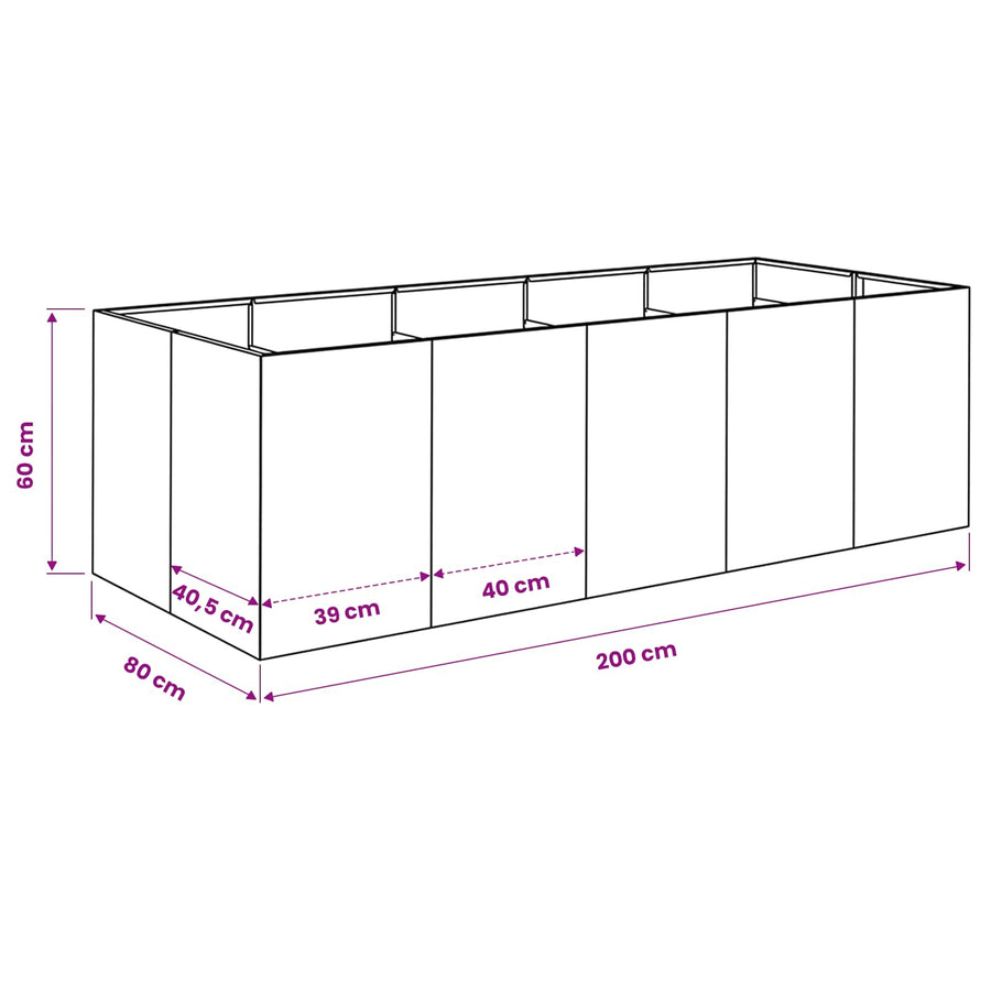 Plantenbak Antraciet 200 x 80 x 60 cm Koudgewalst staal