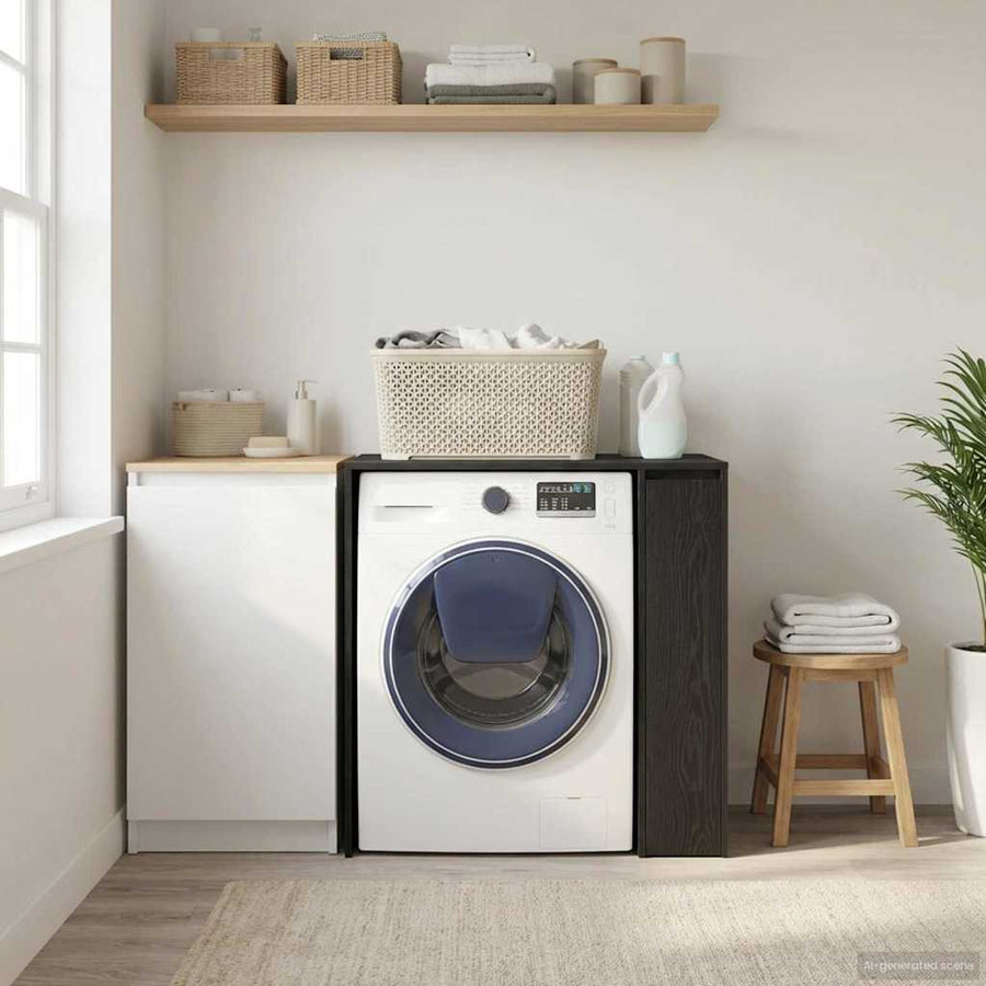Wasmachinekast Zwart Eiken 87 x 60 x 89 cm Bewerkt hout