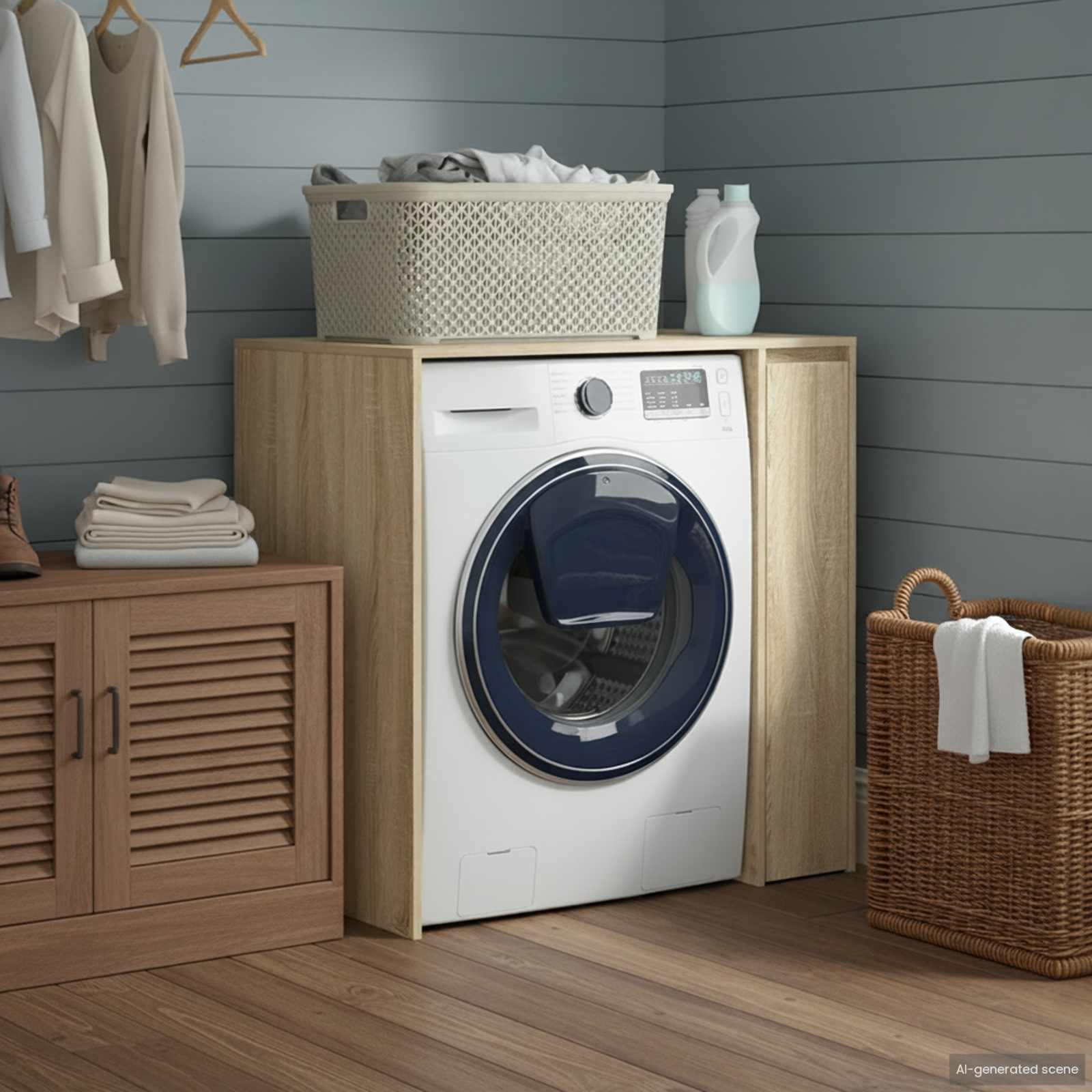 Wasmachinekast met opslag Sonoma 87 x 60 x 89 cm Bewerkt hout