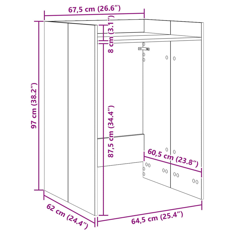 Wasmachinekast met opslag Sonoma 67,5 x 62 x 97 cm Bewerkt hout