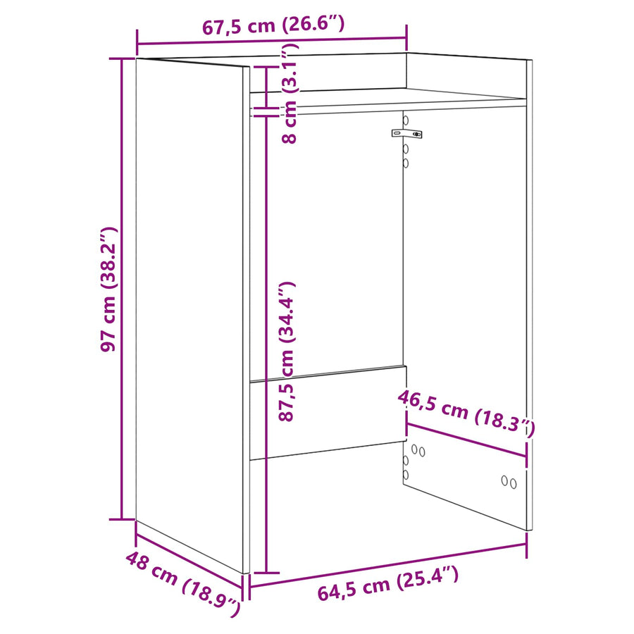 Wasmachinekast Zwart Eiken 67,5 x 48 x 97 cm Bewerkt hout