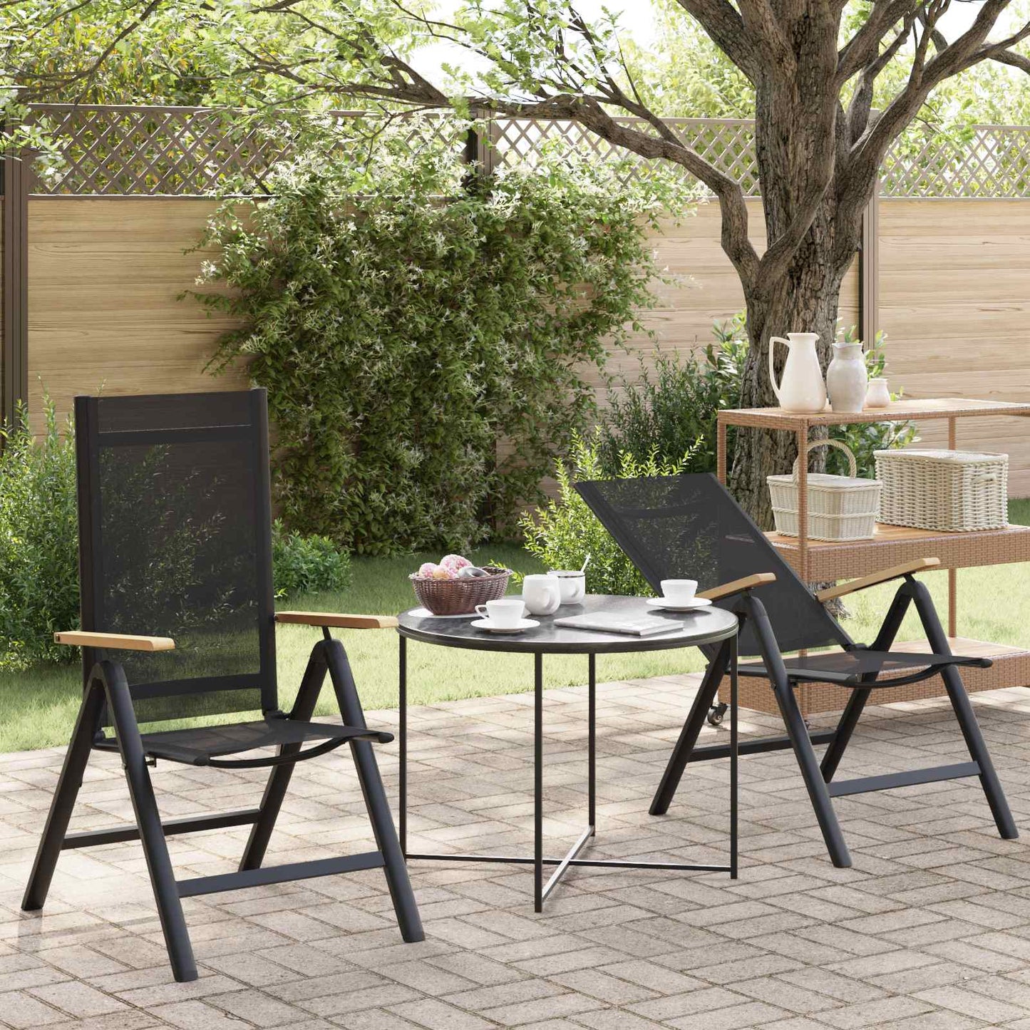 Recliner Tuinstoelen 2 pcs Zwart 58 x 73 x 111,5 cm Textileen