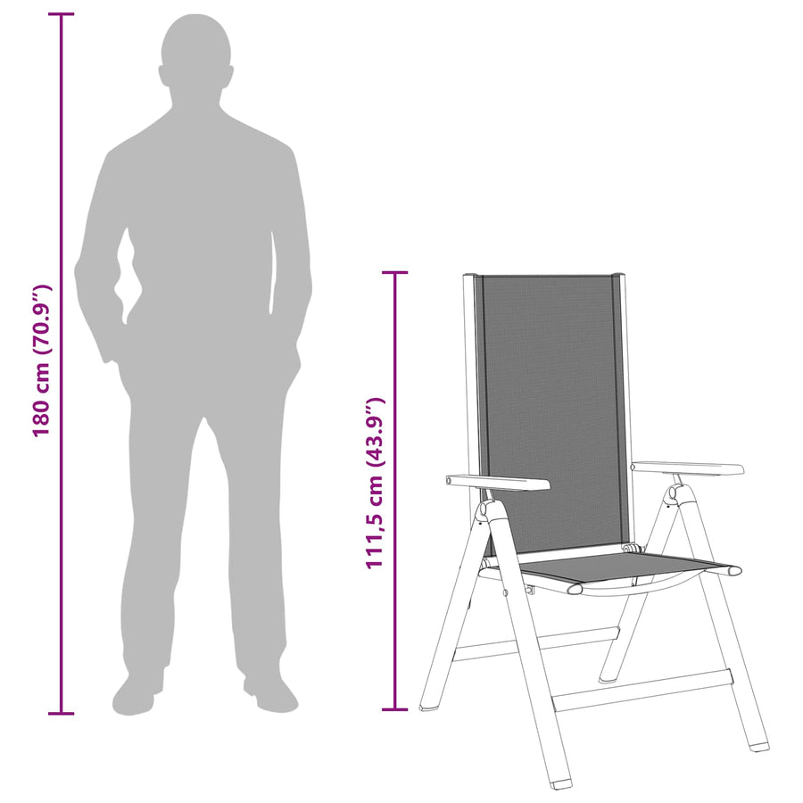 Recliner Tuinstoelen 2 pcs Zwart 58 x 73 x 111,5 cm Textileen