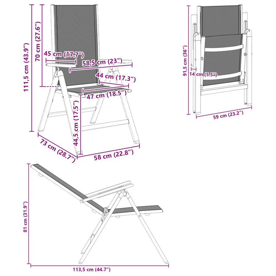 Recliner Tuinstoelen 2 pcs Zwart 58 x 73 x 111,5 cm Textileen