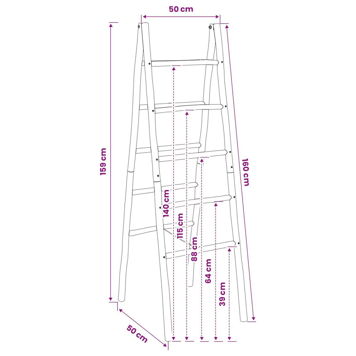 Dubbele Handdoekladder Zwart 50 x 50 x 159 cm Bamboe