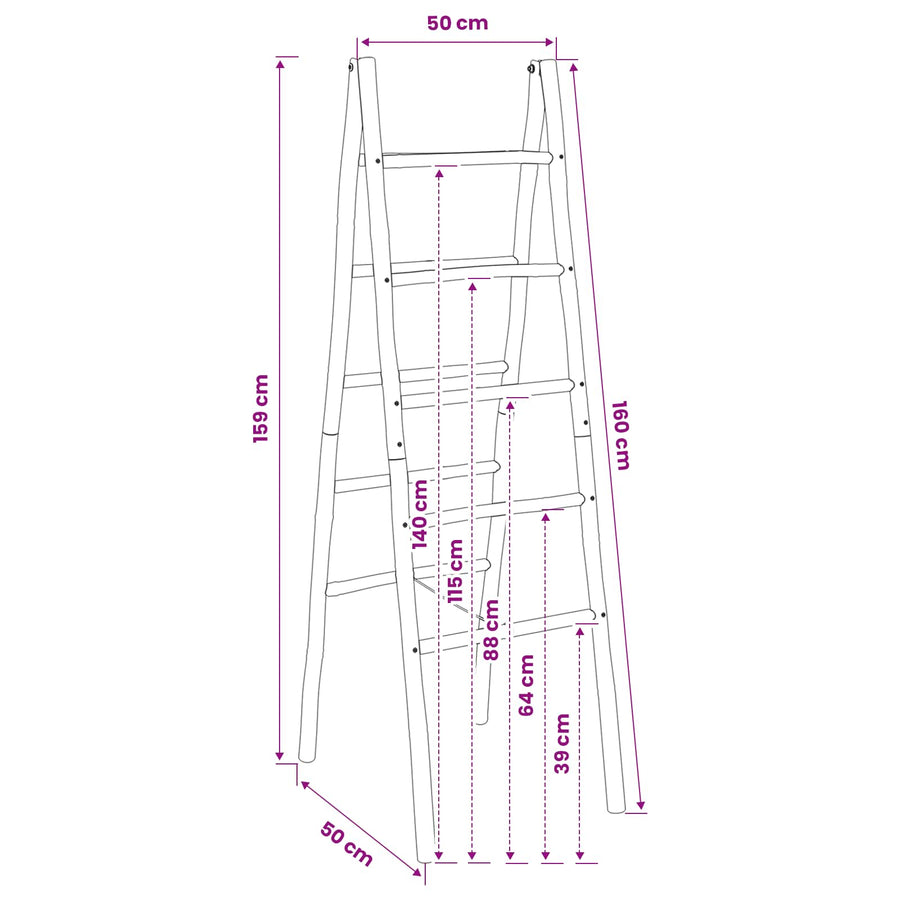 Dubbele Handdoekladder Zwart 50 x 50 x 159 cm Bamboe