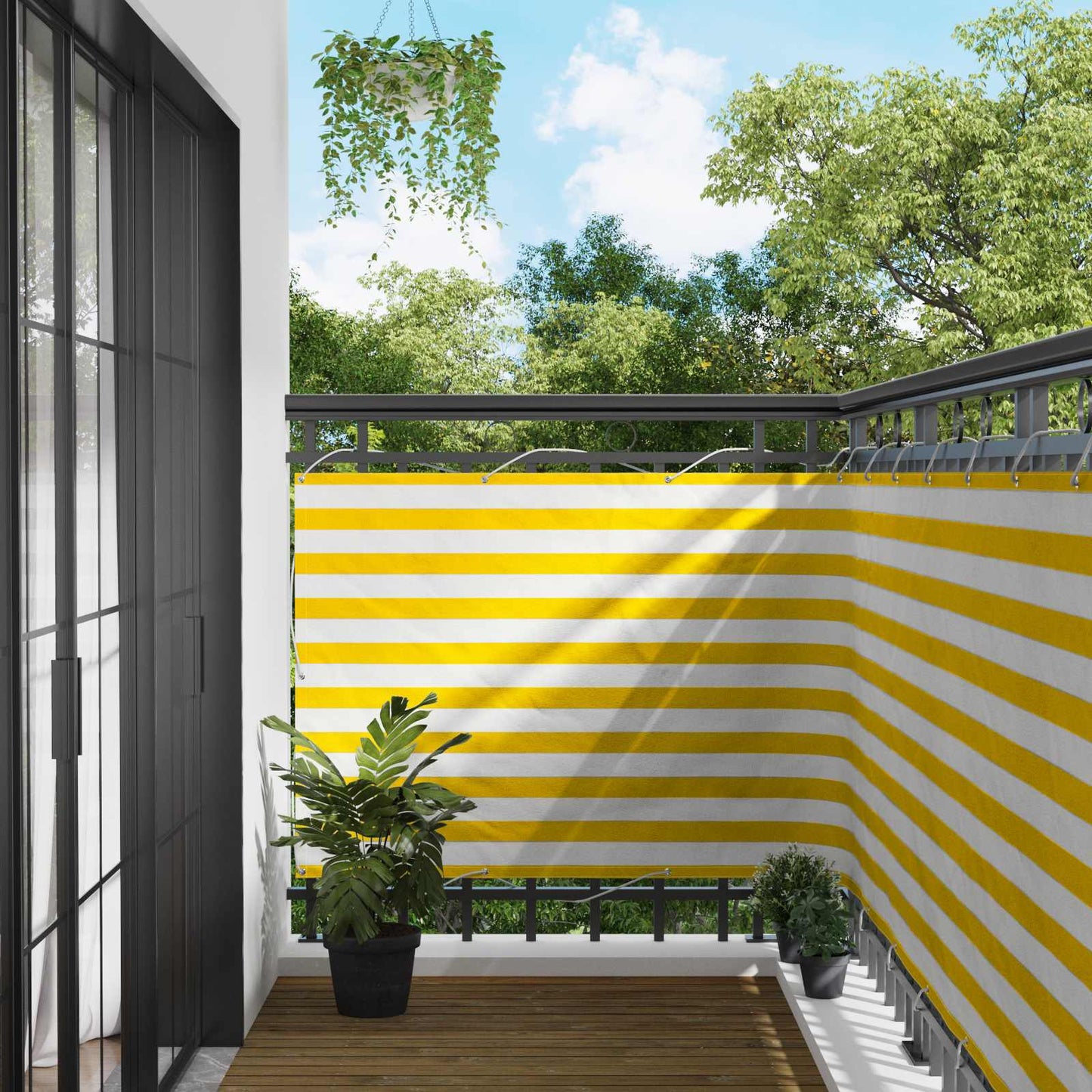 Balkon Scherm Geel en Wit 110 x 1000 cm Oxford Stof