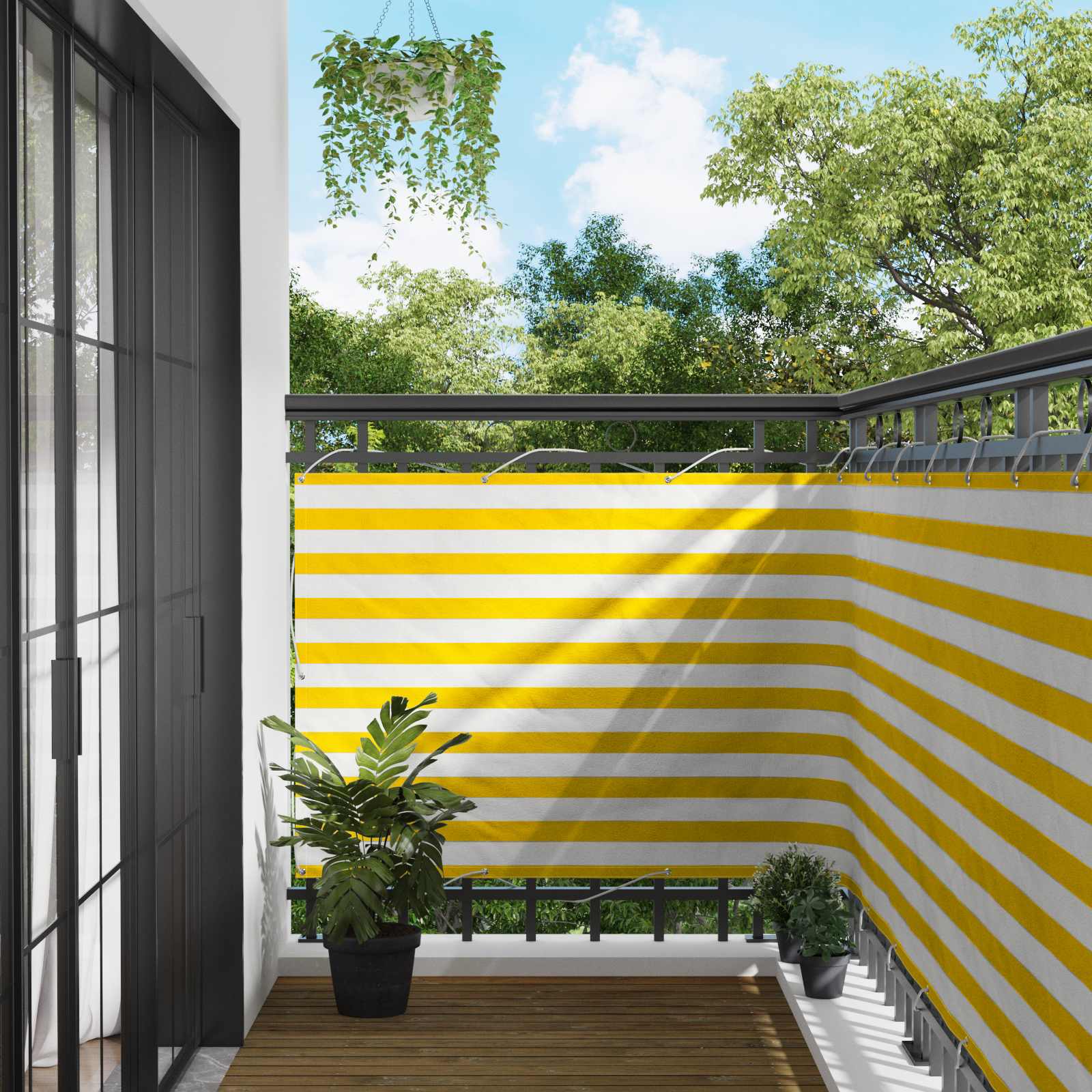 Balkon Scherm Geel en Wit 110 x 1000 cm Oxford Stof