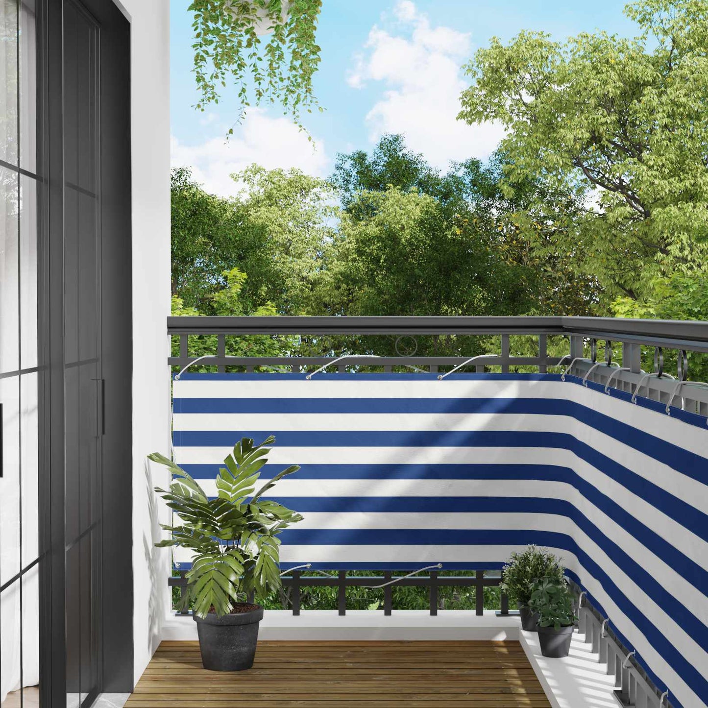 Balkon Scherm Blauw en Wit 75 x 200 cm PU gecoat oxford alu