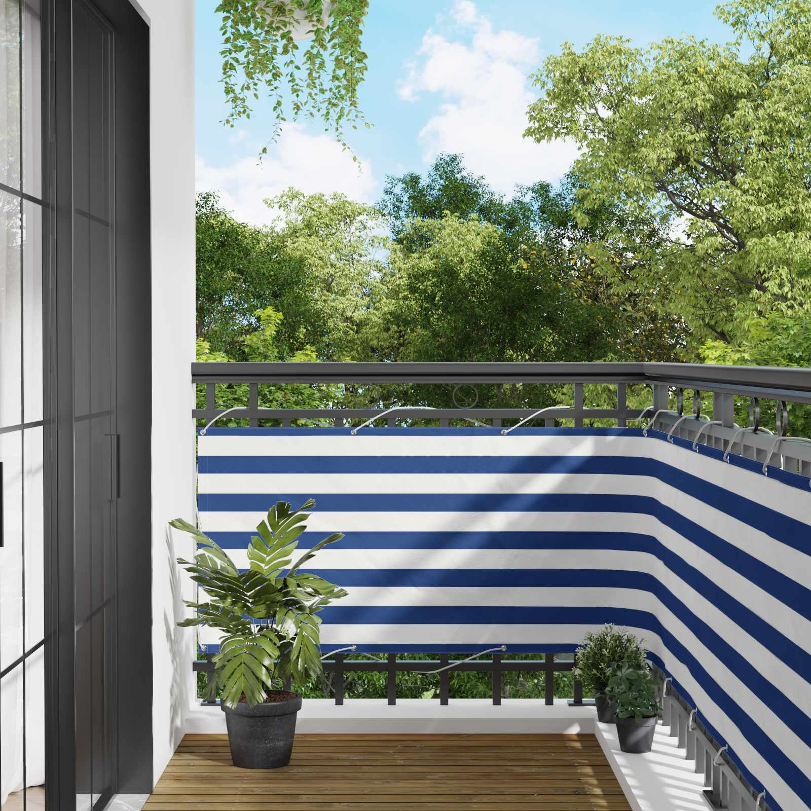 Balkon Scherm Blauw en Wit 75 x 200 cm PU gecoat oxford alu