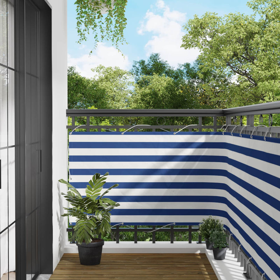 Balkon Scherm Blauw en Wit 100 x 400 cm Oxford Stof