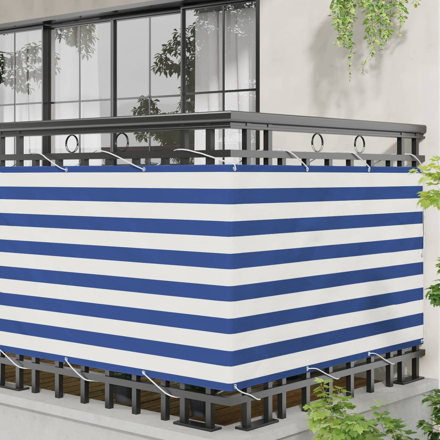 Balkon Scherm Blauw en Wit 100 x 800 cm Oxford Stof