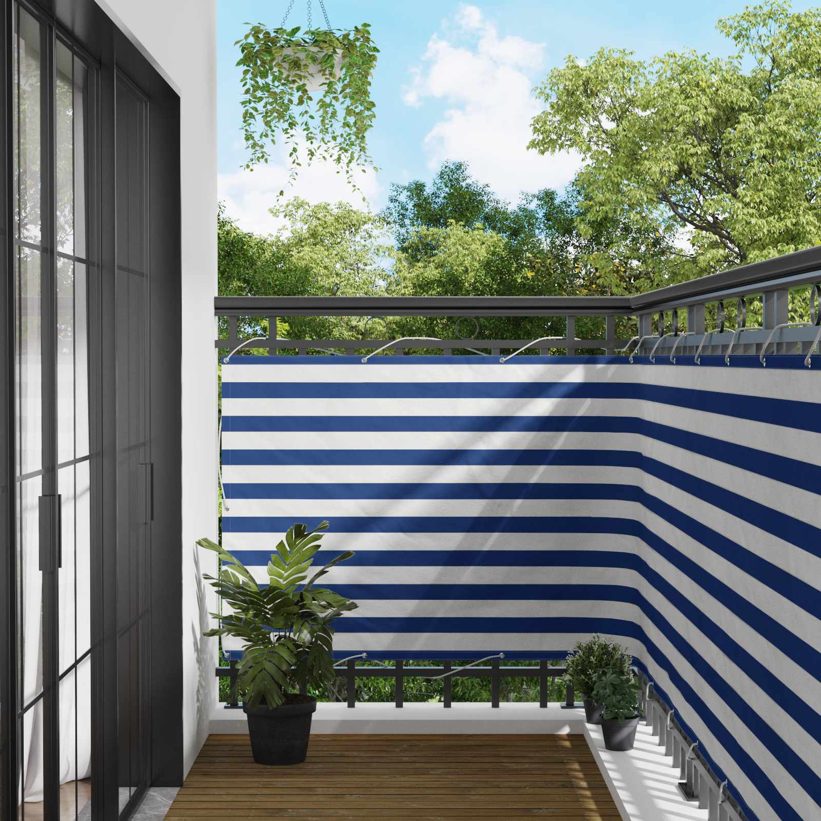 Balkon Scherm Blauw en Wit 110 x 1000 cm Oxford Stof