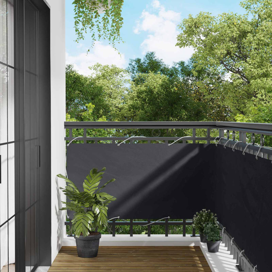 Balkon Scherm Zwart 75 x 200 cm PU gecoat oxford alu