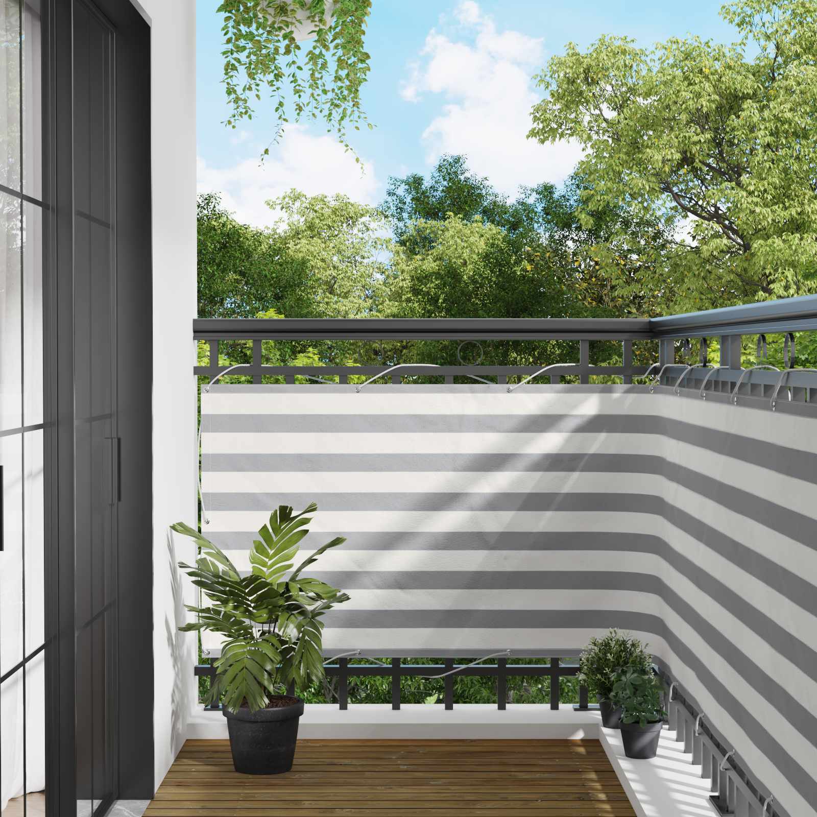 Balkon Scherm Lichtgrijs en wit. 90 x 600 cm