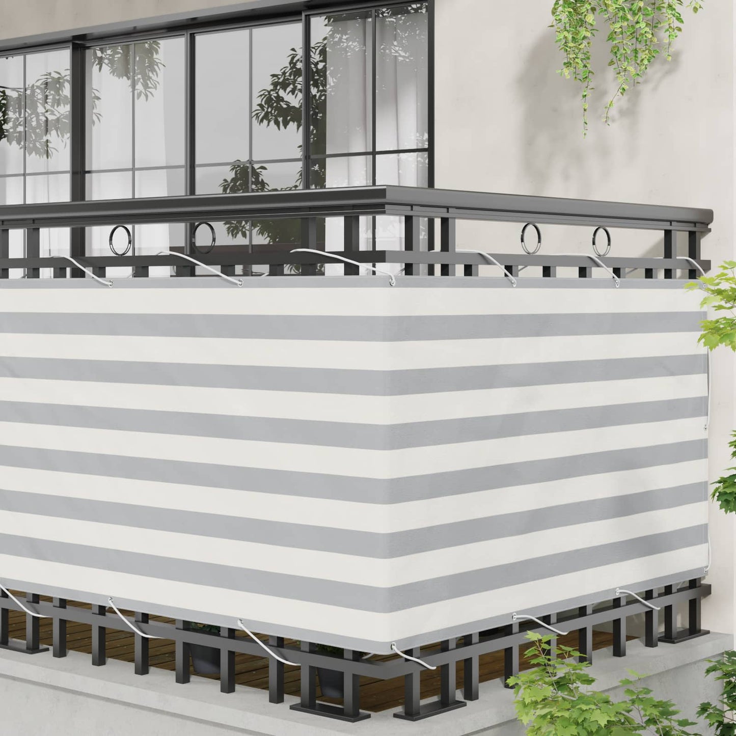 Balkon Scherm Lichtgrijs en wit. 90 x 600 cm