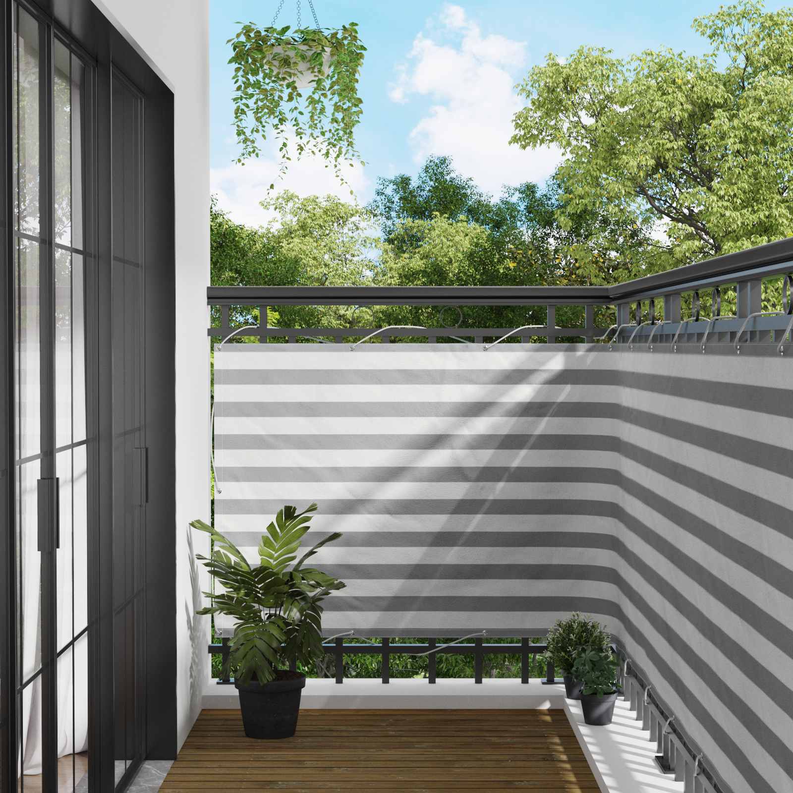 Balkon Scherm Lichtgrijs en wit. 120 x 300 cm