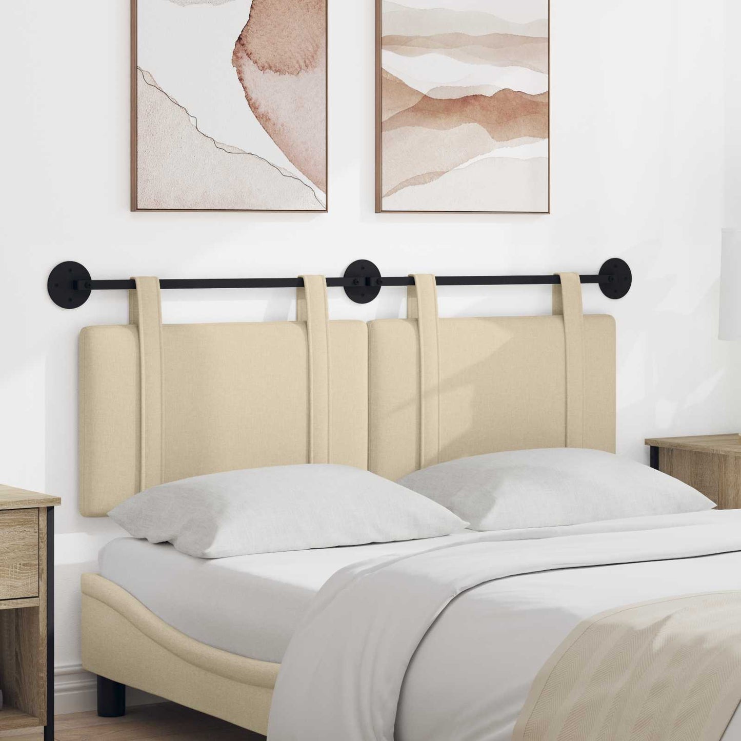 Hangend Hoofdeinde Wandgemonteerd Crème 130 x 55 x 5 cm Stof