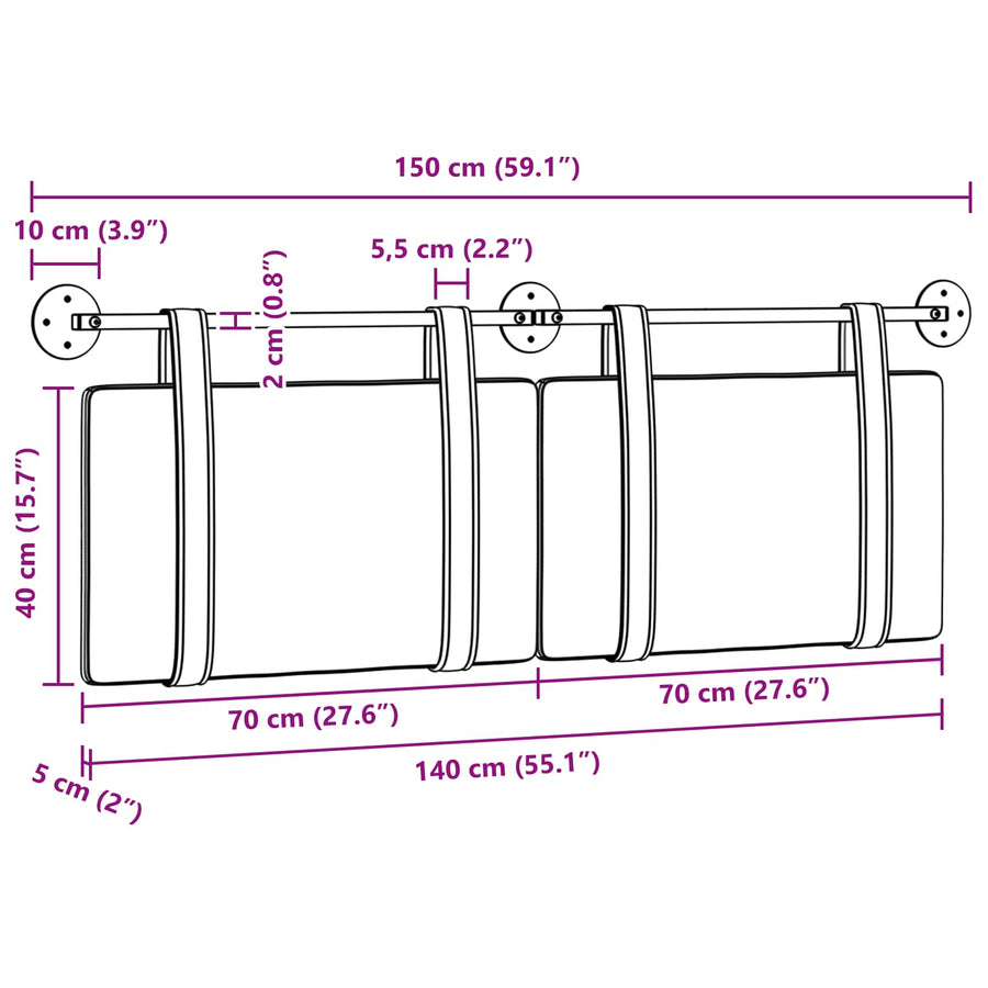 Hangend Hoofdeinde Effen Zwart 150 x 55 x 5 cm Antiek PU