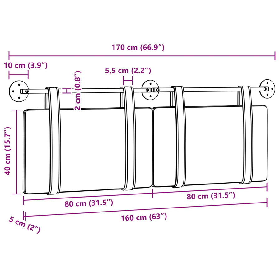 Hangend Hoofdeinde Effen Donkergrijs 170 x 55 x 5 cm Stof