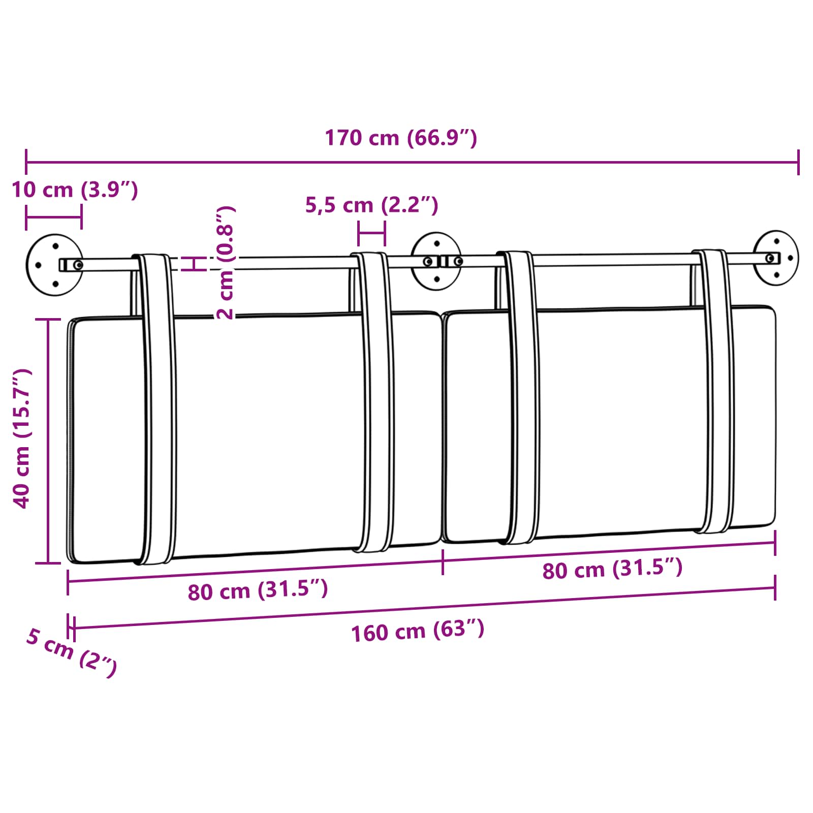 Hangend Hoofdeinde Effen Donkergroen 170 x 55 x 5 cm Antiek PU