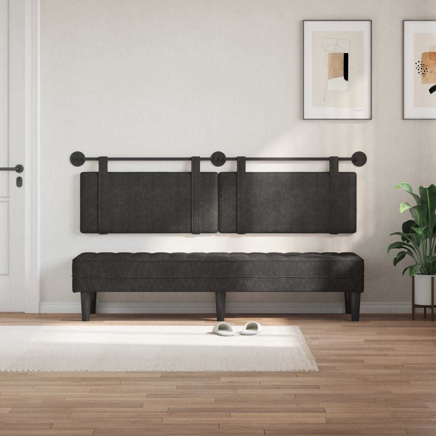Hangend Hoofdeinde Effen Zwart 190 x 55 x 5 cm Antiek PU