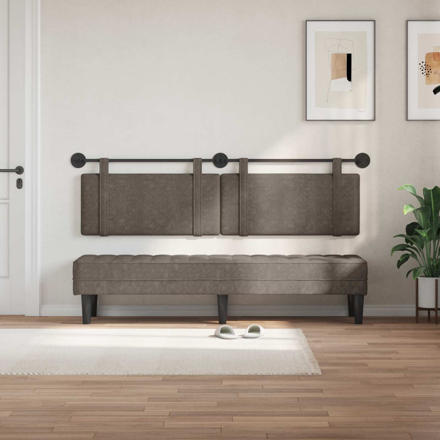 Hangend Hoofdeinde Effen Grijs 190 x 55 x 5 cm Antiek PU