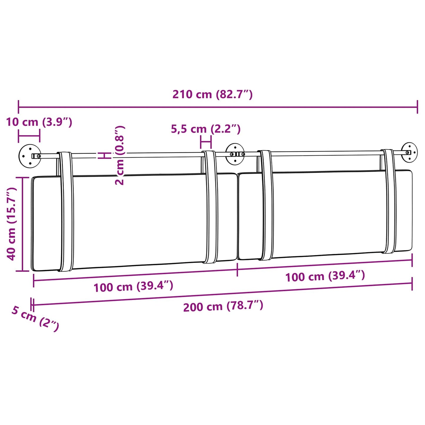 Hangend Hoofdeinde Effen Donkergrijs 210 x 55 x 5 cm Antiek PU