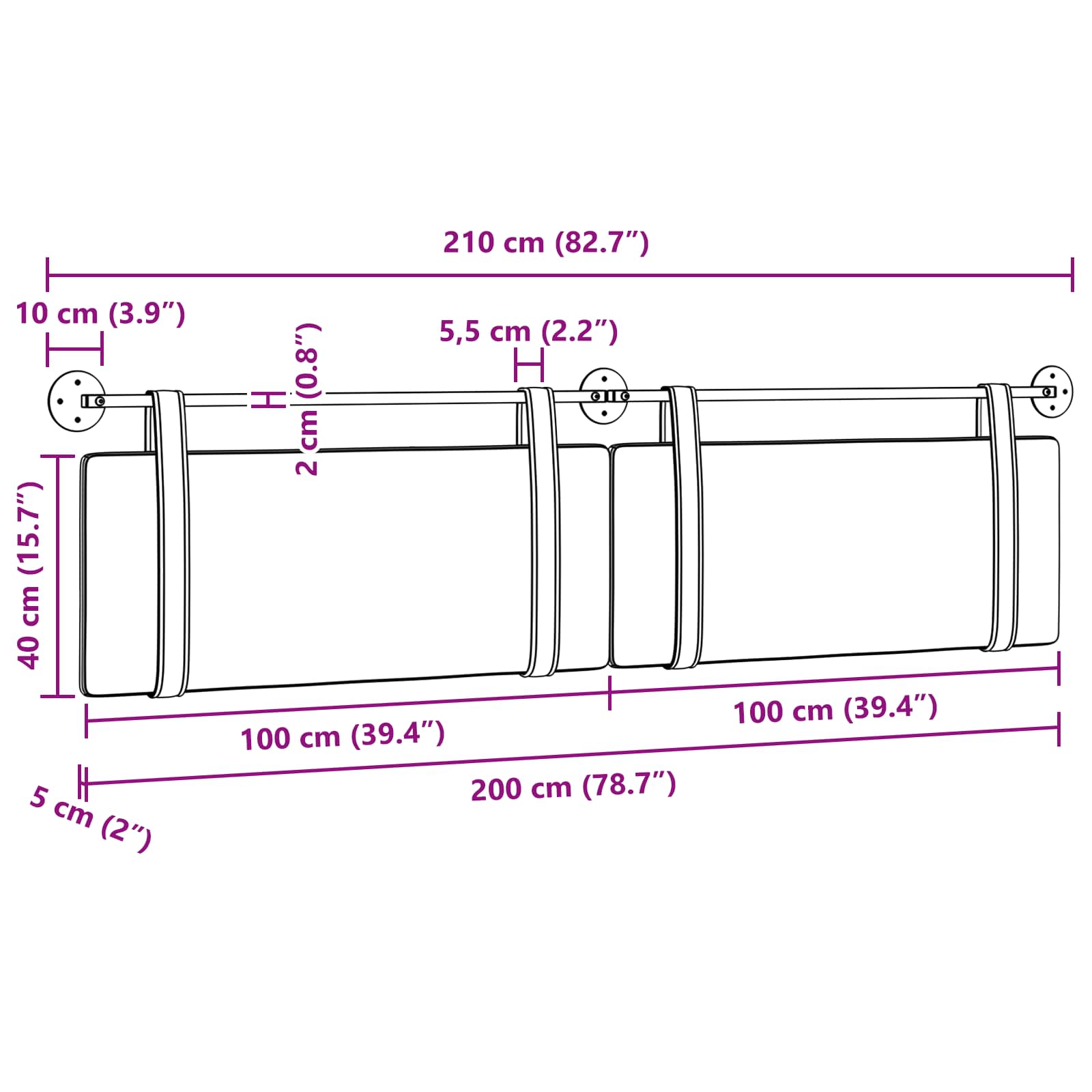 Hangend Hoofdeinde Effen Donkergrijs 210 x 55 x 5 cm Antiek PU