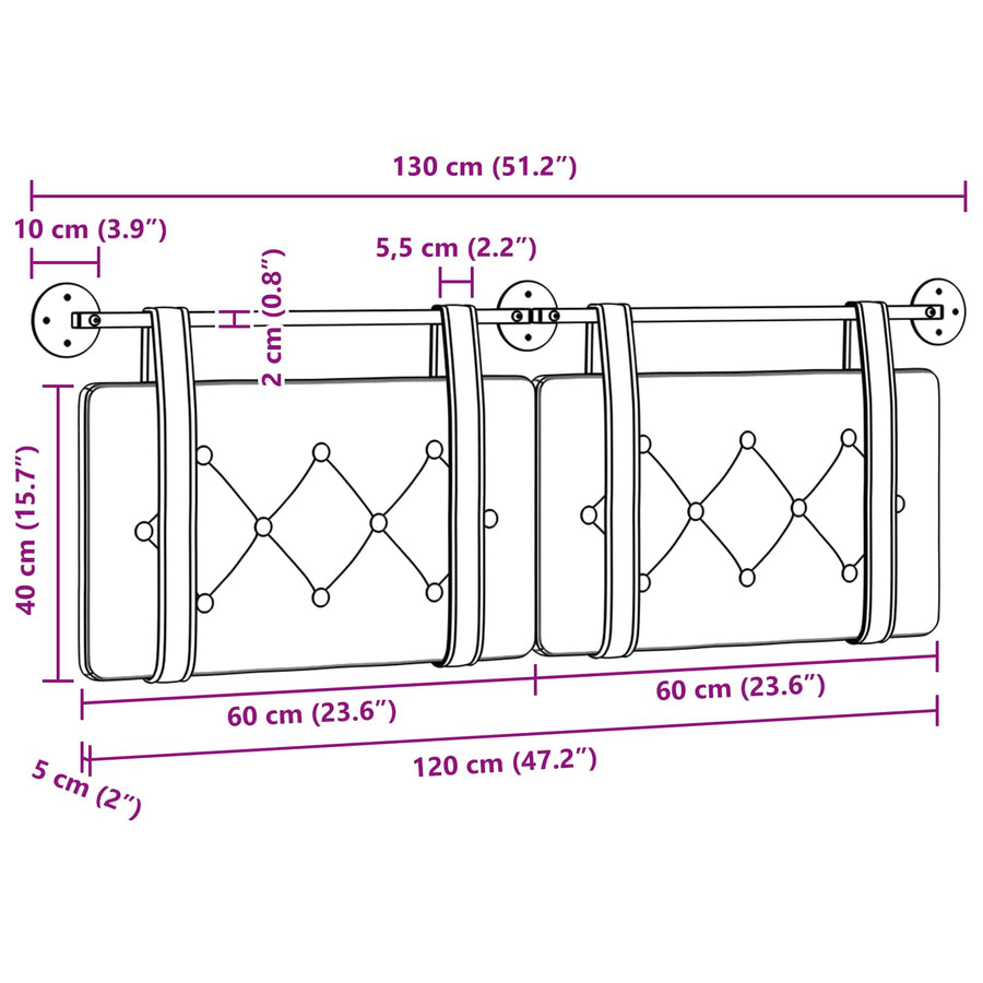 Hangend Hoofdeinde Wandgemonteerd Geel 130 x 55 x 5 cm Fluweel