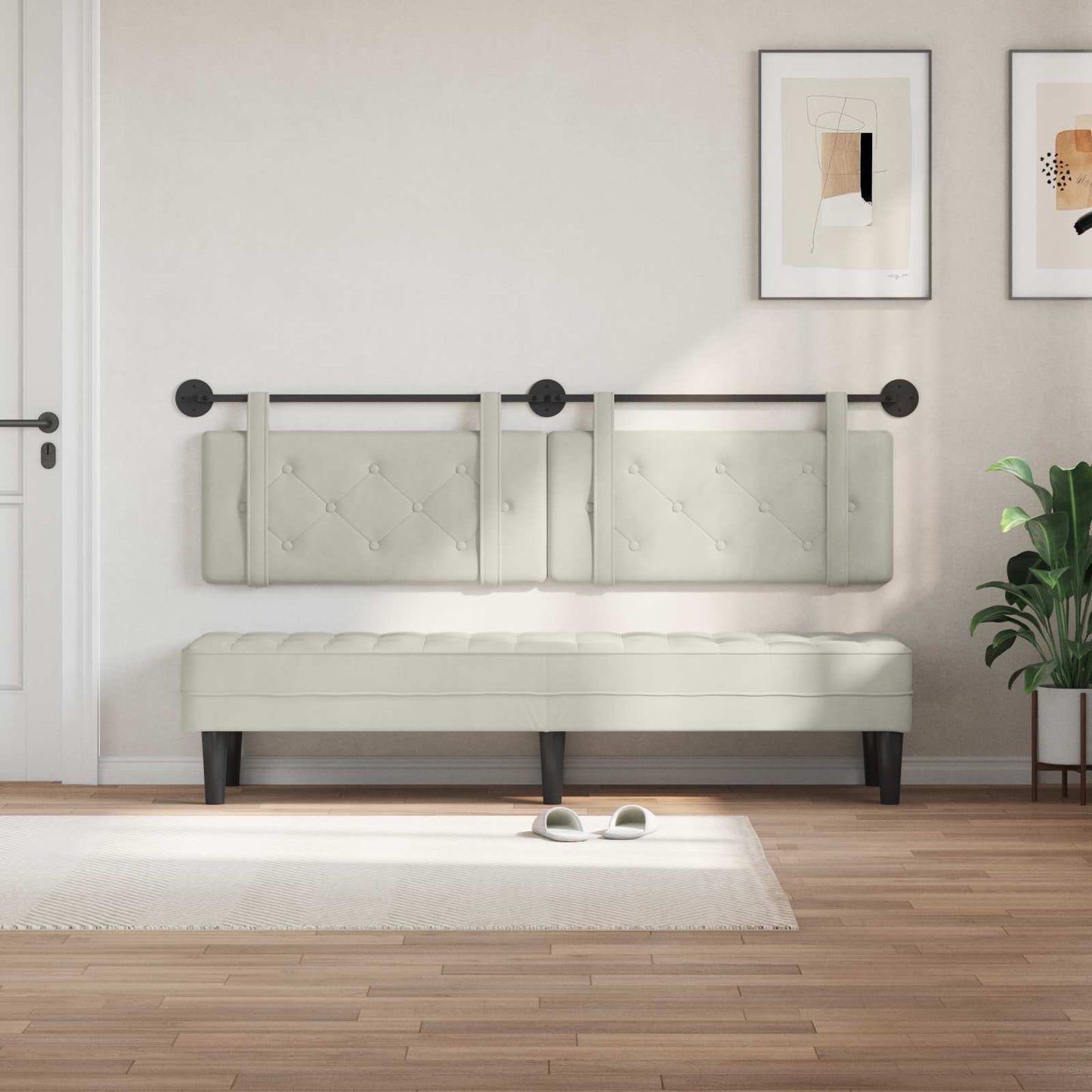 Hangend Hoofdeinde Wandgemonteerd Crème 170 x 55 x 5 cm Fluweel