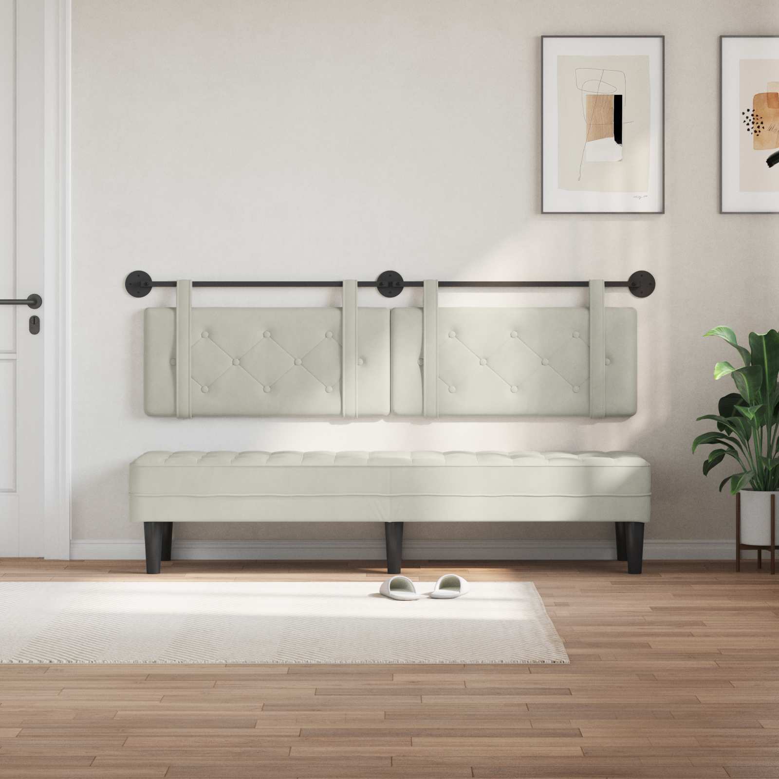 Hangend Hoofdeinde Wandgemonteerd Crème 190 x 55 x 5 cm Fluweel