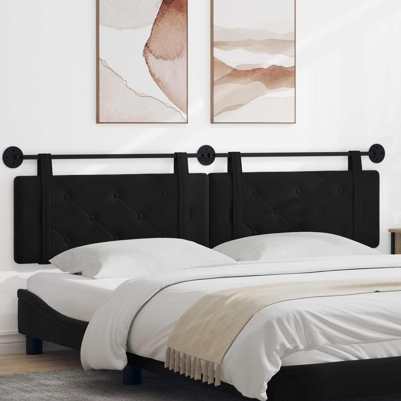 Hangend Hoofdeinde Wandgemonteerd Zwart 210 x 55 x 5 cm Fluweel