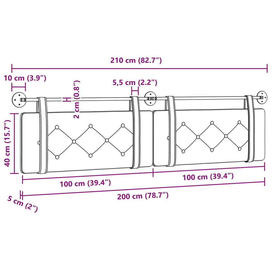 Hangend Hoofdeinde Wandgemonteerd Geel 210 x 55 x 5 cm Fluweel