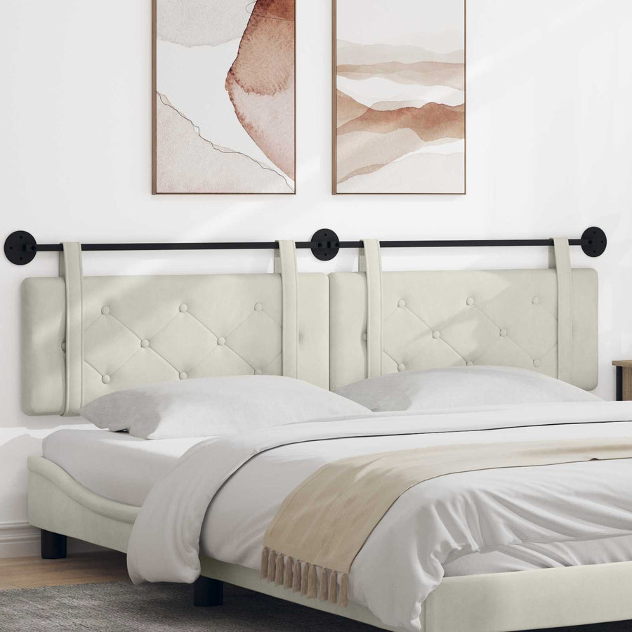 Hangend Hoofdeinde Wandgemonteerd Crème 210 x 55 x 5 cm Fluweel