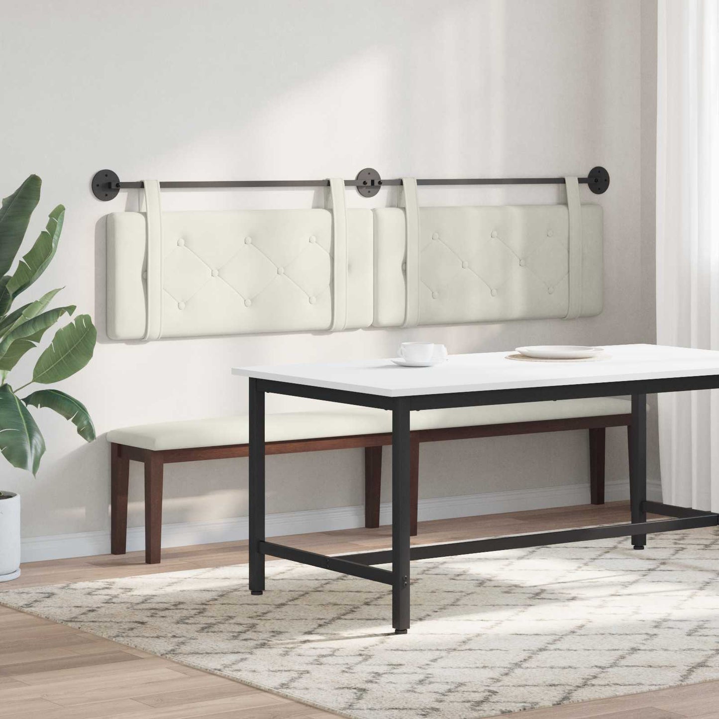 Hangend Hoofdeinde Wandgemonteerd Crème 210 x 55 x 5 cm Fluweel